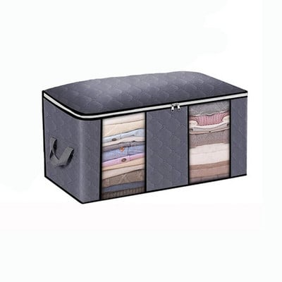 90L сгъваема чанта за съхранение на юргани Преносим прозрачен прозорец с отделение Подредена чанта за дрехи Нетъкан домашен прахоустойчив органайзер