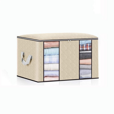 90L сгъваема чанта за съхранение на юргани Преносим прозрачен прозорец с отделение Подредена чанта за дрехи Нетъкан домашен прахоустойчив органайзер