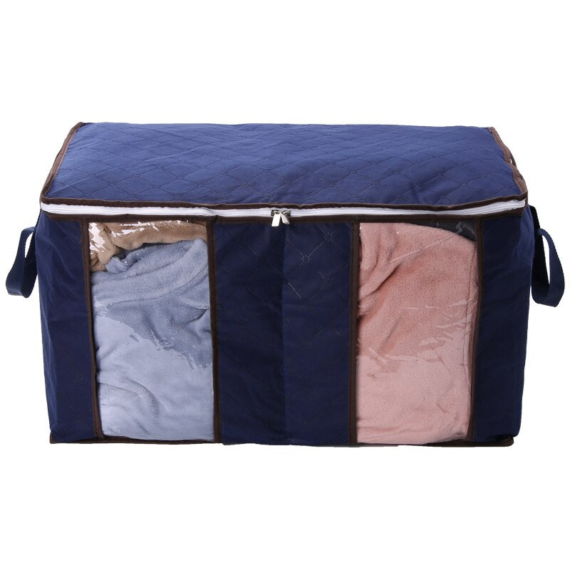 90L сгъваема чанта за съхранение на юргани Преносим прозрачен прозорец с отделение Подредена чанта за дрехи Нетъкан домашен прахоустойчив органайзер