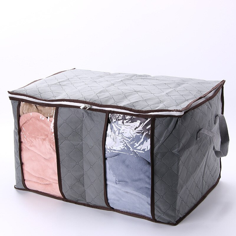 90L сгъваема чанта за съхранение на юргани Преносим прозрачен прозорец с отделение Подредена чанта за дрехи Нетъкан домашен прахоустойчив органайзер