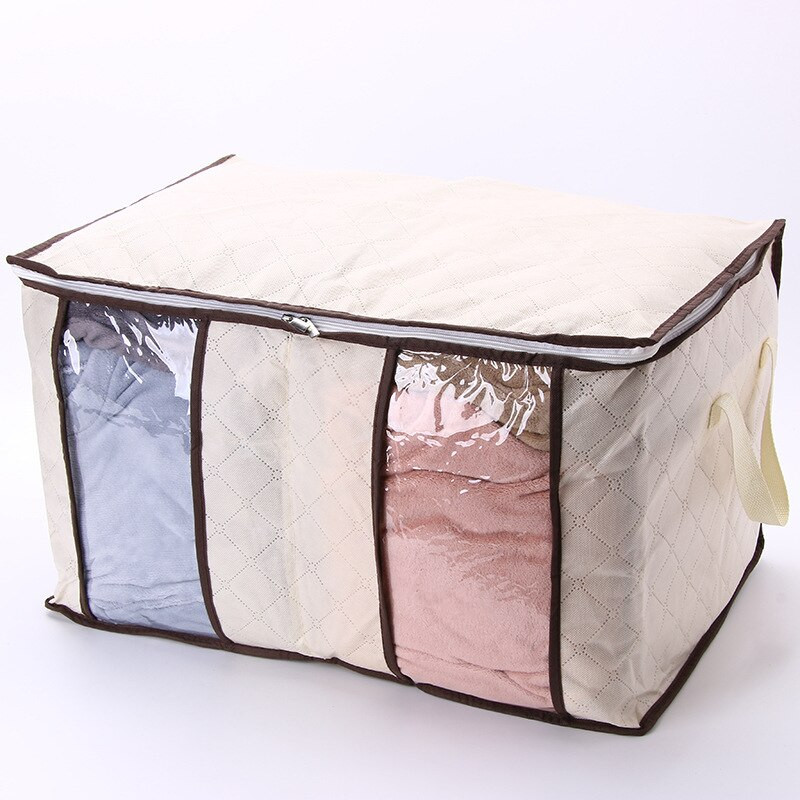 90L сгъваема чанта за съхранение на юргани Преносим прозрачен прозорец с отделение Подредена чанта за дрехи Нетъкан домашен прахоустойчив органайзер