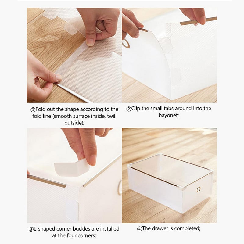 Összehajtható műanyag tárolódoboz Vastag láda Ruha Cipő Fiókok Átlátszó tárolórendszer Otthon Helytakarékos Tartozékok