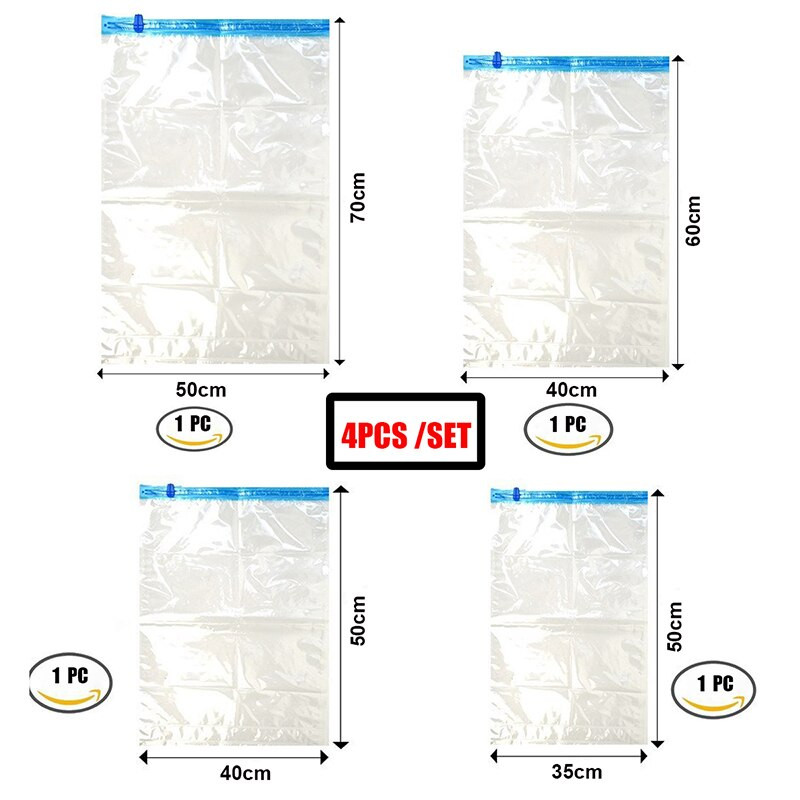 4 vnt./komplektas Vakuuminis drabužių laikymo krepšys Rankoms vyniojamas drabužių kompresinis organizatorius Nešiojami kelioniniai maišeliai