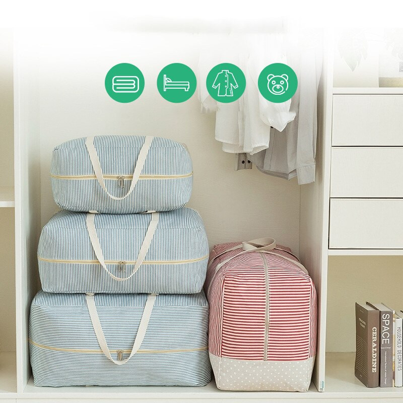 Mėlyna juostelė spintos laikymo krepšiai Nešiojami bagažo laikikliai Drabužiai Apdailos krepšys Antklodė Pakuotės Dėklas Patvari rankinė su užtrauktuku