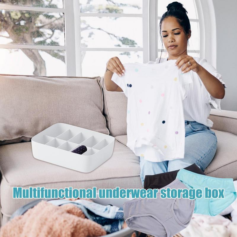 Organizator împărțit cu șosete, cu 10 compartimente, cutie de depozitare pentru lenjerie de corp, cu capac rezistent la praf, pentru eșarfe, șosete, cravate, sutiene, lenjerie de corp