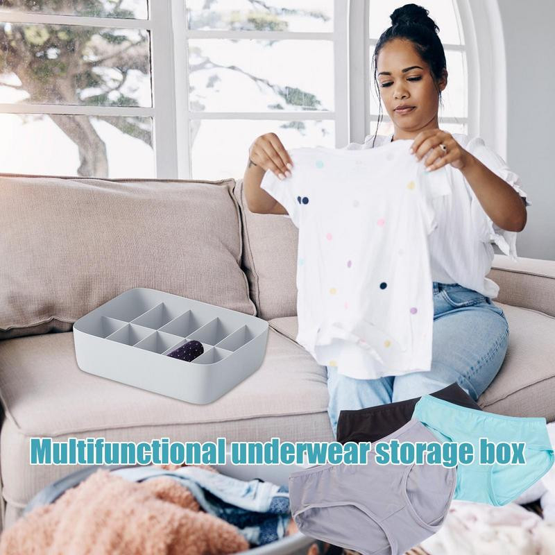 Organizator împărțit cu șosete, cu 10 compartimente, cutie de depozitare pentru lenjerie de corp, cu capac rezistent la praf, pentru eșarfe, șosete, cravate, sutiene, lenjerie de corp