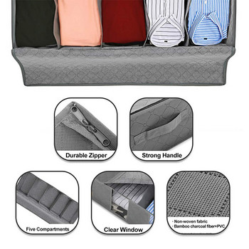 Нетъкано одеяло под леглото Чанта за съхранение на дрехи 5 секции Контейнер Разни предмети Обувки Домашен органайзер Прозрачни прозорци Аксесоари