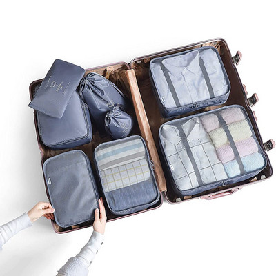 Cuburi de ambalare de călătorie, set de 8/9 piese Cuburi de călătorie Organizator de bagaje Geanta de compresie pentru valiza de călătorie Geantă de călătorie