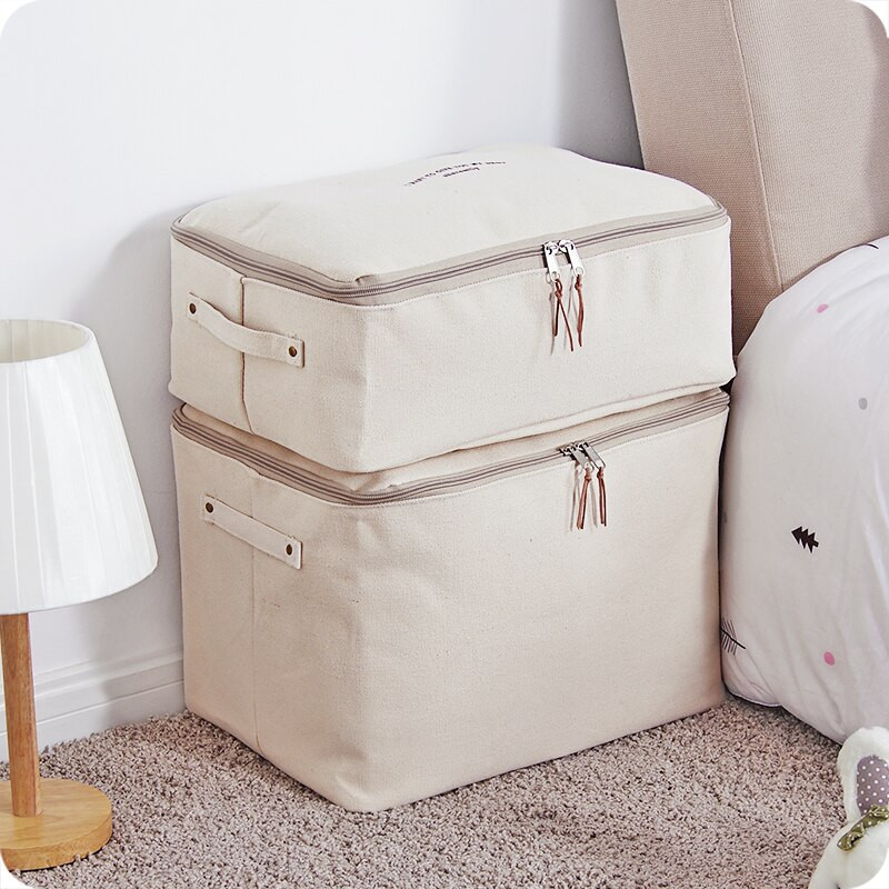Cutie mare de depozitare din pânză îngroșată, în stil japonez, cu fermoar, geantă de depozitare din țesătură Organizator de depozitare a hainelor