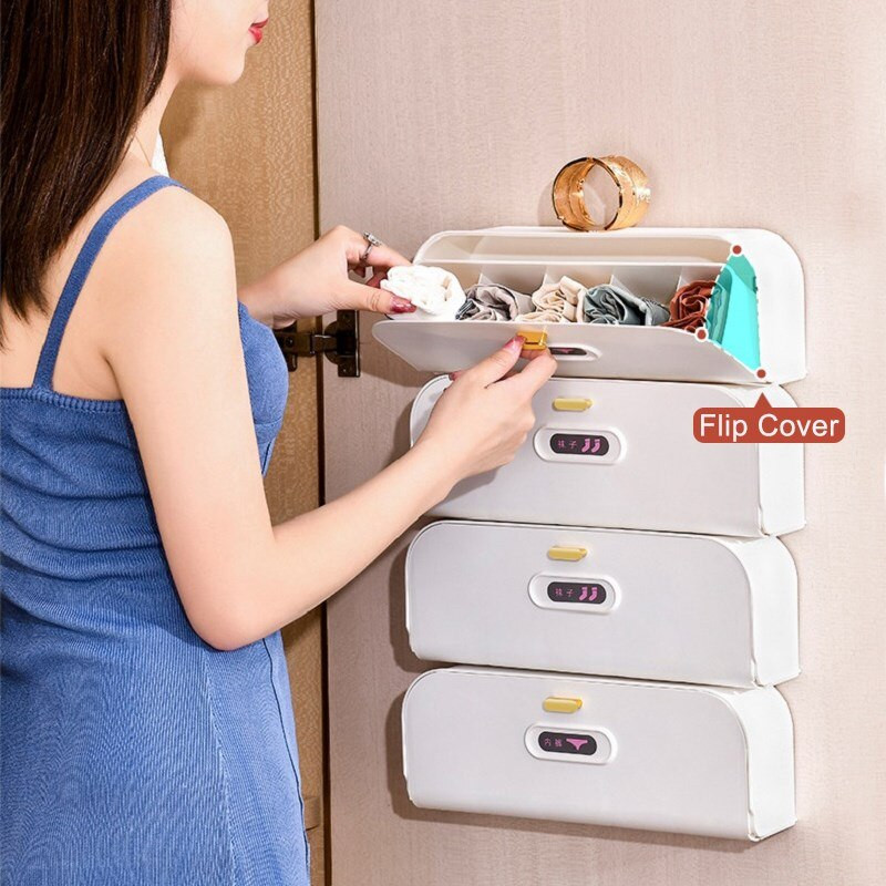 Cutie de depozitare pentru lenjerie de corp, cutie transparentă de depozitare pentru șosete, pentru agățat pe perete, dulap pentru dormitor, organizator pentru lenjerie de corp, dulap