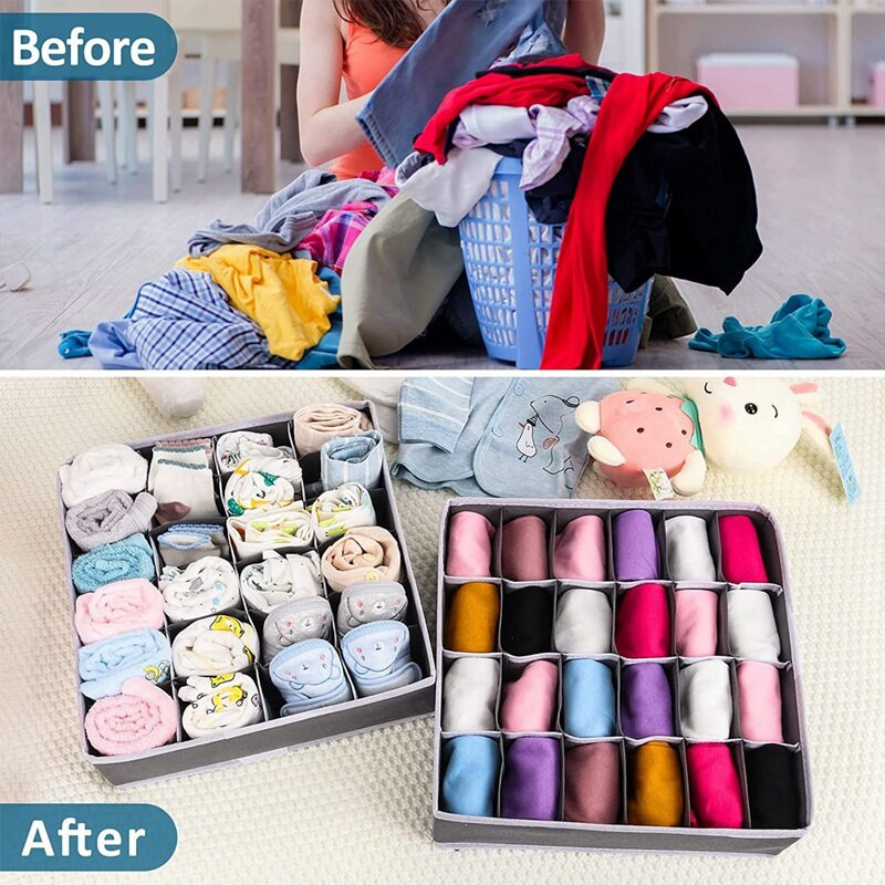 Органайзер Разделител Опаковка от 2 - Сгъваем гардероб Органайзер с 24 клетки - Плат чекмедже Разделител за съхранение на бебешки дрехи