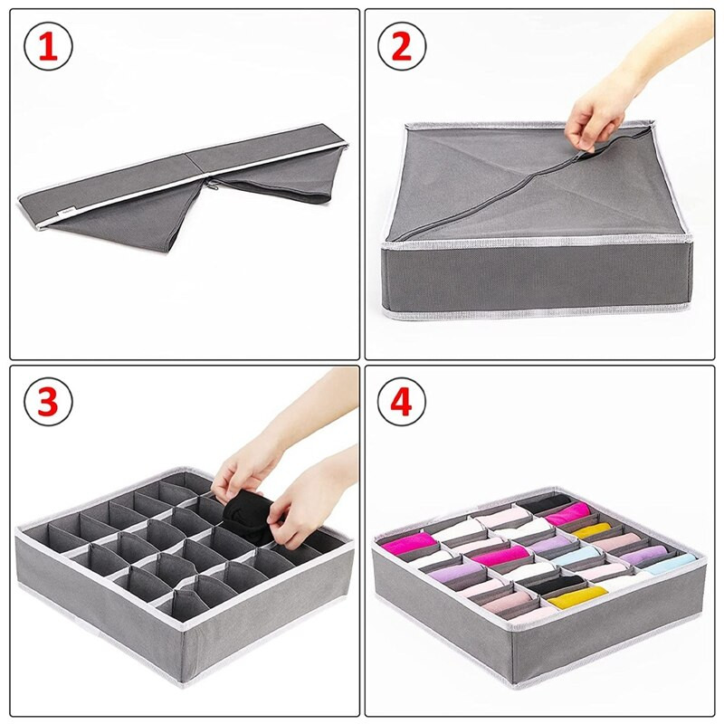 Органайзер Разделител Опаковка от 2 - Сгъваем гардероб Органайзер с 24 клетки - Плат чекмедже Разделител за съхранение на бебешки дрехи