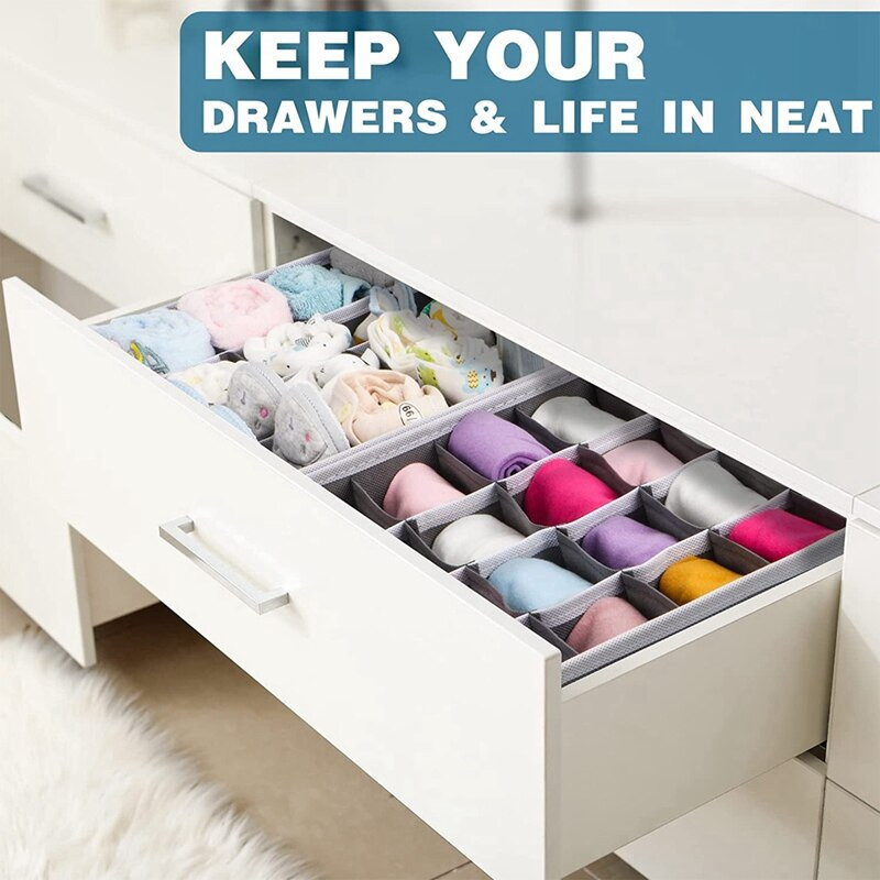 Органайзер Разделител Опаковка от 2 - Сгъваем гардероб Органайзер с 24 клетки - Плат чекмедже Разделител за съхранение на бебешки дрехи
