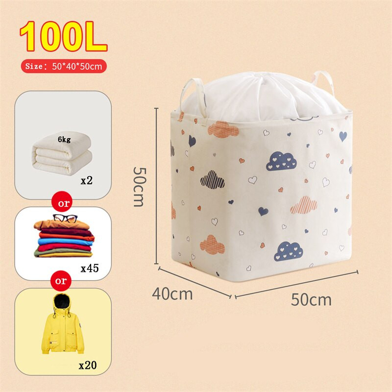 Nem szőtt rajzfilm gerenda száj paplan tároló táska nagy űrtartalmú 140 literes ruhatároló táska porálló gardrób tároló táska 70 cm