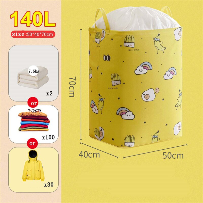 Nem szőtt rajzfilm gerenda száj paplan tároló táska nagy űrtartalmú 140 literes ruhatároló táska porálló gardrób tároló táska 70 cm