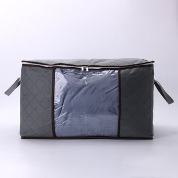 Πτυσσόμενη τσάντα αποθήκευσης παπλώματος 90L Διαφανές παράθυρο με θήκη Ρούχα Τακτοποιημένη τσάντα Τριών στρώσεων Μη υφαντό, ανθεκτικό στη σκόνη Organizer