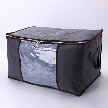 Πτυσσόμενη τσάντα αποθήκευσης παπλώματος 90L Διαφανές παράθυρο με θήκη Ρούχα Τακτοποιημένη τσάντα Τριών στρώσεων Μη υφαντό, ανθεκτικό στη σκόνη Organizer
