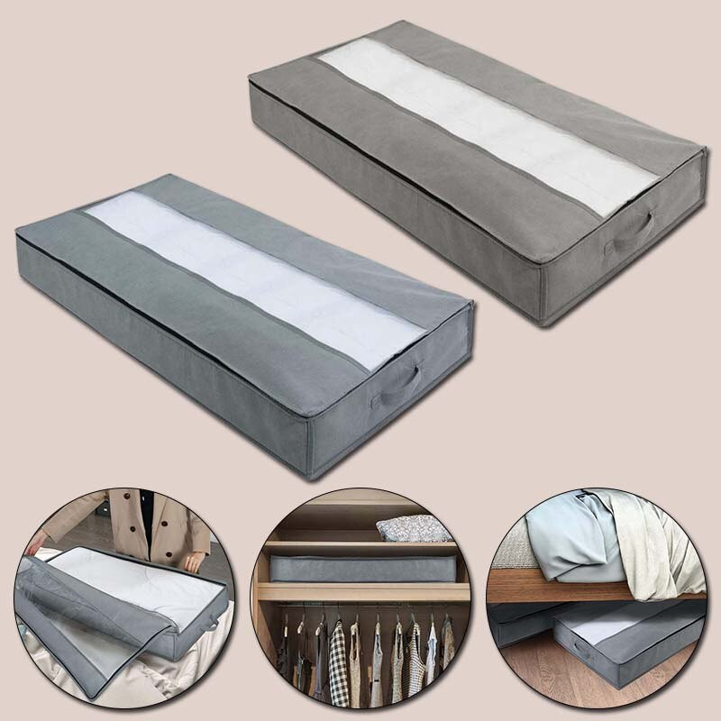 Összecsukható, nem szőtt ágy alatti tárolótáska, nagy kapacitású paplan-rendező doboz átlátszó ablakkal, vízálló ruhaporvédővel