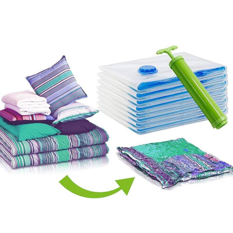 Vakuuminis maišelis 10 vienetų Rinkinys 2 dydžiai 6 vnt 40x60 ir 4 vnt 60x80 Tvirtas drabužiams, antklodėms ir patalynės saugojimui Vakuuminis maišelis f