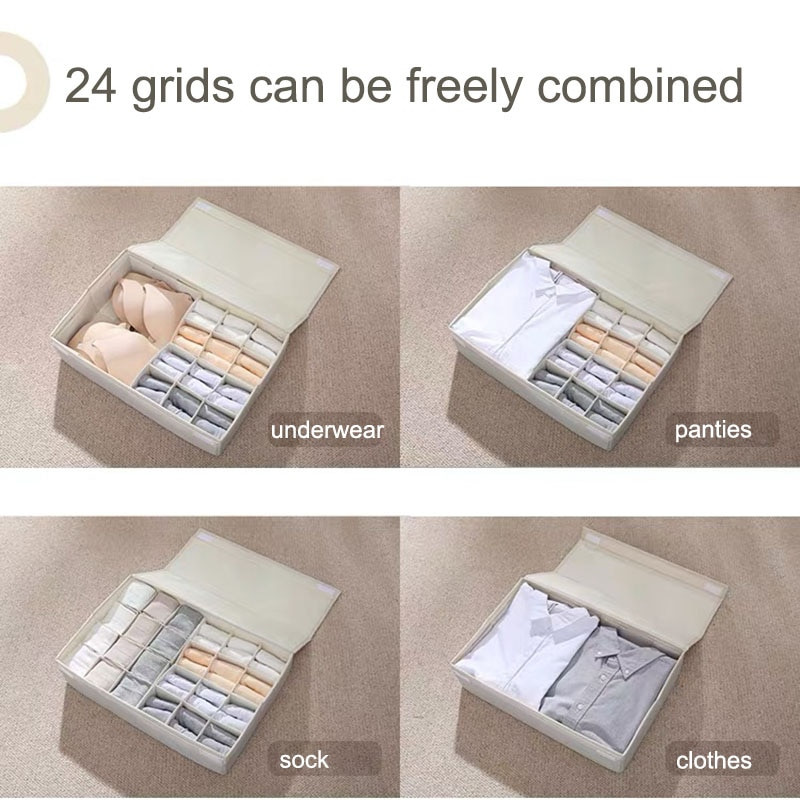 Organizator de lenjerie intima cu 24 de grile Sutien șosete Cutie de depozitare Sertar pliabil Organizator de dulap Rangement Chaussette Opbergbox cu capac