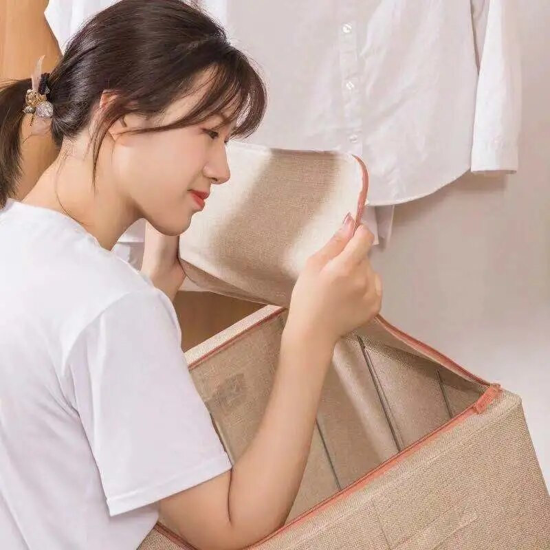 Egyszerű, egyszínű pamutvászon gardrób tárolódoboz, nagy kapacitású háztartási egyéb tárolódoboz, többfunkciós tárolódoboz