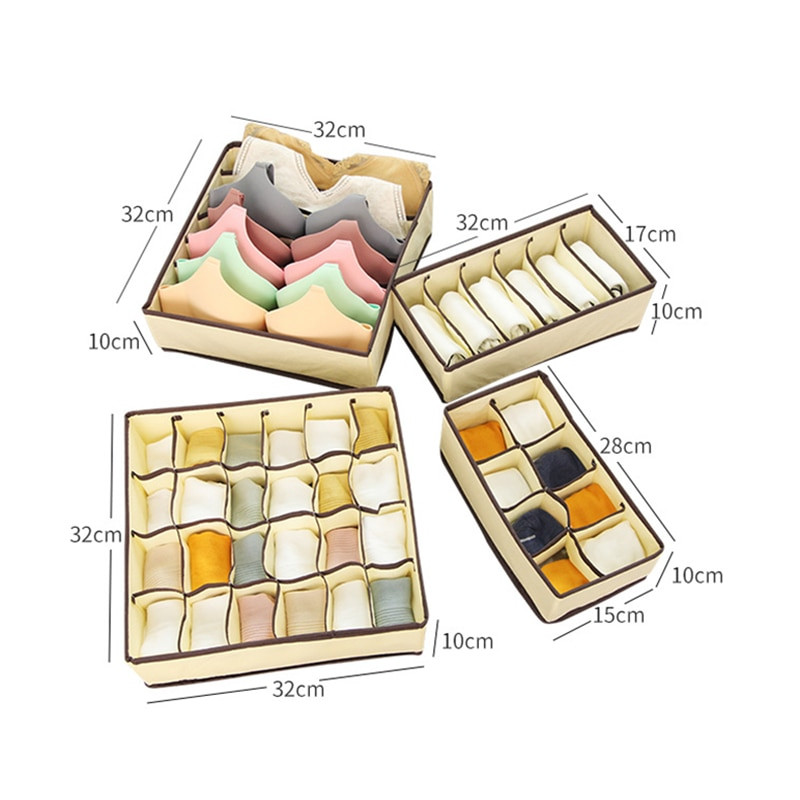 4 buc/set Cutie de depozitare pentru lenjerie de corp Organizator pliabil pentru dulap Organizator nețesut pentru lenjerie de corp pentru sutien, șosete, cutie pentru sertar de depozitare pentru chiloți