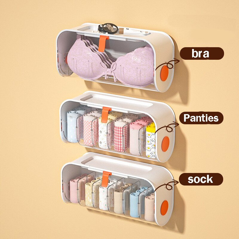 Ant sienos tvirtinama kojinių laikymo dėžutė apatinių kelnaičių organizatorius Didelės talpos dulkėms nepralaidus skaidrios liemenėlės laikymo dėžutė prie lovos