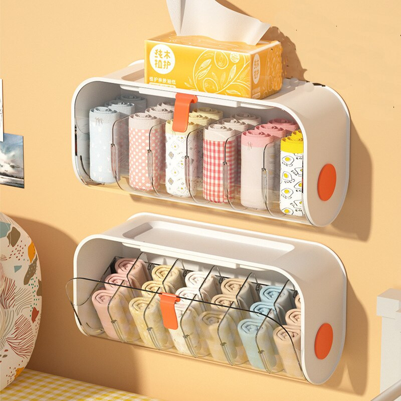 Ant sienos tvirtinama kojinių laikymo dėžutė apatinių kelnaičių organizatorius Didelės talpos dulkėms nepralaidus skaidrios liemenėlės laikymo dėžutė prie lovos