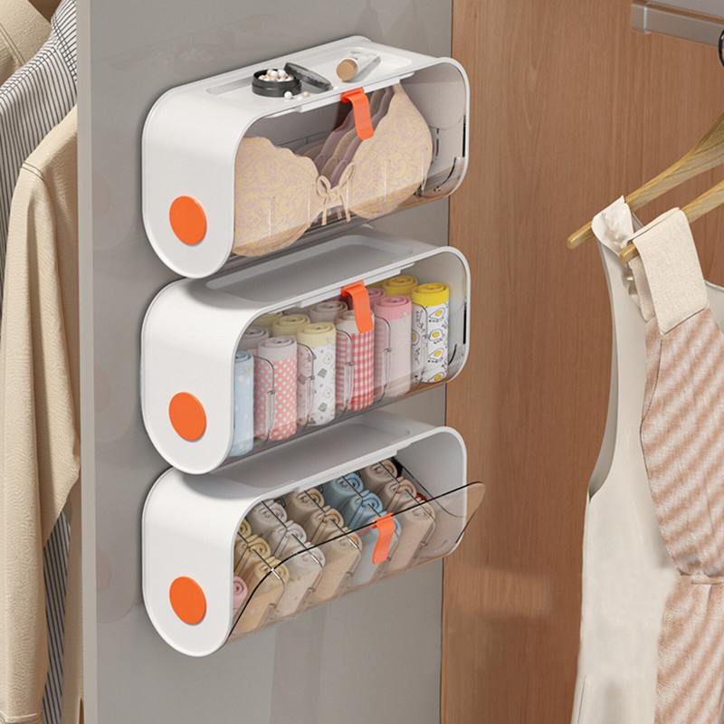 Fehérnemű tároló doboz Falra szerelhető bugyi zokni rendező 6 cellás átlátszó gardrób levehető tárolódoboz