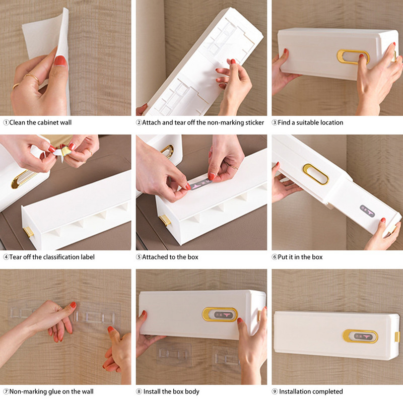 Garderobă, montată pe perete, chiloți, șosete, sertar de depozitare, fără husă, sutiene lipicioase, cravate, organizator de lenjerie intimă, sertar de sortare, cutie de depozitare