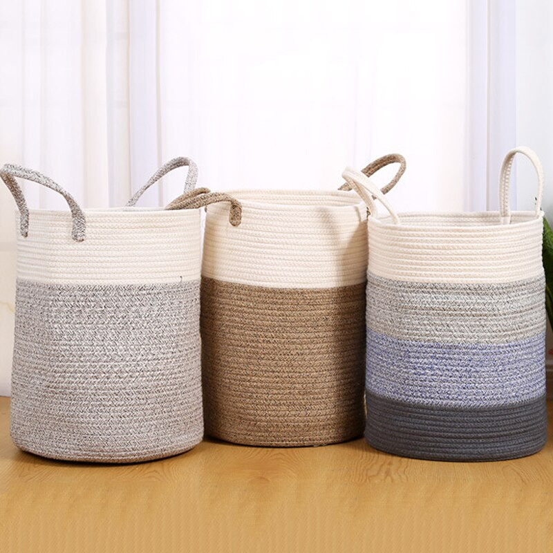 Organizator de coșuri de rufe de mare capacitate Coș de depozitare țesut manual Coș de frânghie de bumbac Articole diverse Sufragerie Dormitor Coș de frânghie pentru jucării