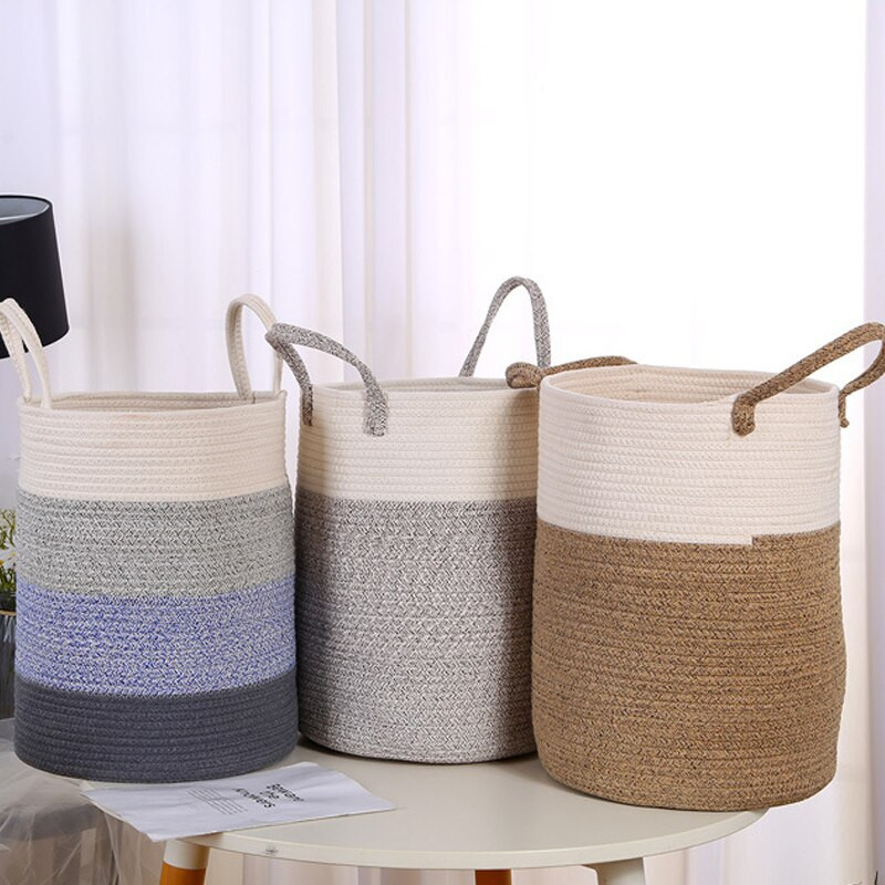 Organizator de coșuri de rufe de mare capacitate Coș de depozitare țesut manual Coș de frânghie de bumbac Articole diverse Sufragerie Dormitor Coș de frânghie pentru jucării