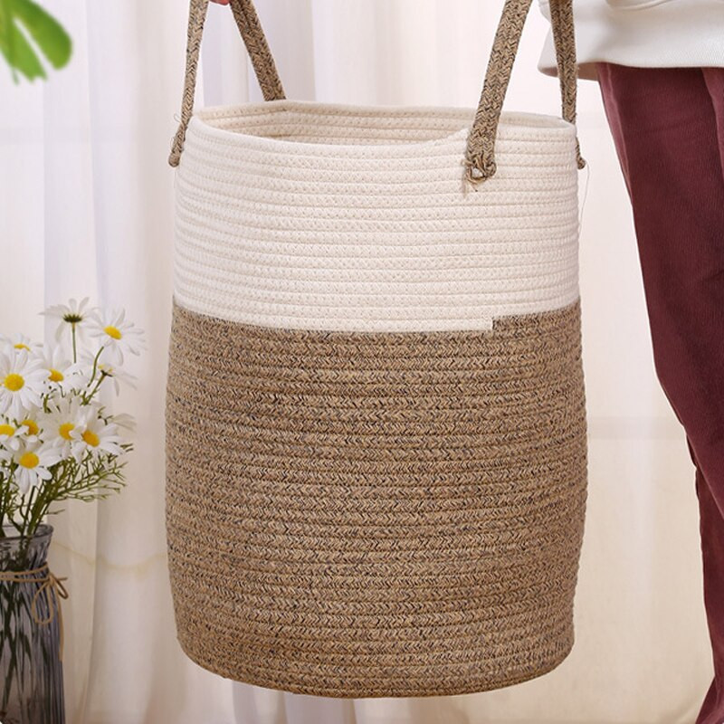 Organizator de coșuri de rufe de mare capacitate Coș de depozitare țesut manual Coș de frânghie de bumbac Articole diverse Sufragerie Dormitor Coș de frânghie pentru jucării