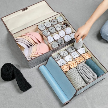Едноцветна кутия за съхранение на бельо Сутиени, гащички Чорапи Прахоустойчива кутия за довършителни работи Разделена сгъваема кутия за съхранение на бельо, която може да се пере