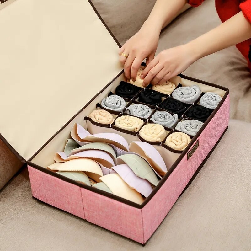 Egyszínű fehérnemű tároló doboz Melltartó Bugyi Zokni Porálló Befejező Doboz Rekeszes Összecsukható Mosható Ágyneműtartó Doboz