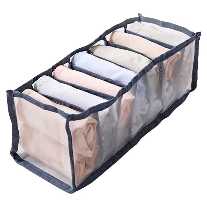Cutie de depozitare pentru lenjerie de corp pliabilă cu 7 compartimente gri, sertar din nailon, organizator pentru sutien pentru dormitor, geantă din plasă respirabilă