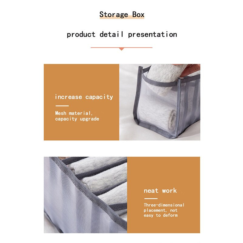 Cutie de depozitare pentru lenjerie de corp pliabilă cu 7 compartimente gri, sertar din nailon, organizator pentru sutien pentru dormitor, geantă din plasă respirabilă
