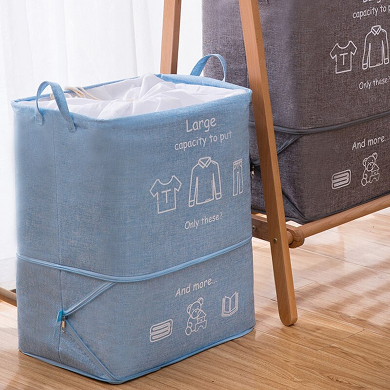 Otthoni összecsukható piszkos ruha kosár nagy kapacitású játéktároló táska paplanrendező keret többfunkciós cipzáras mosókosárral
