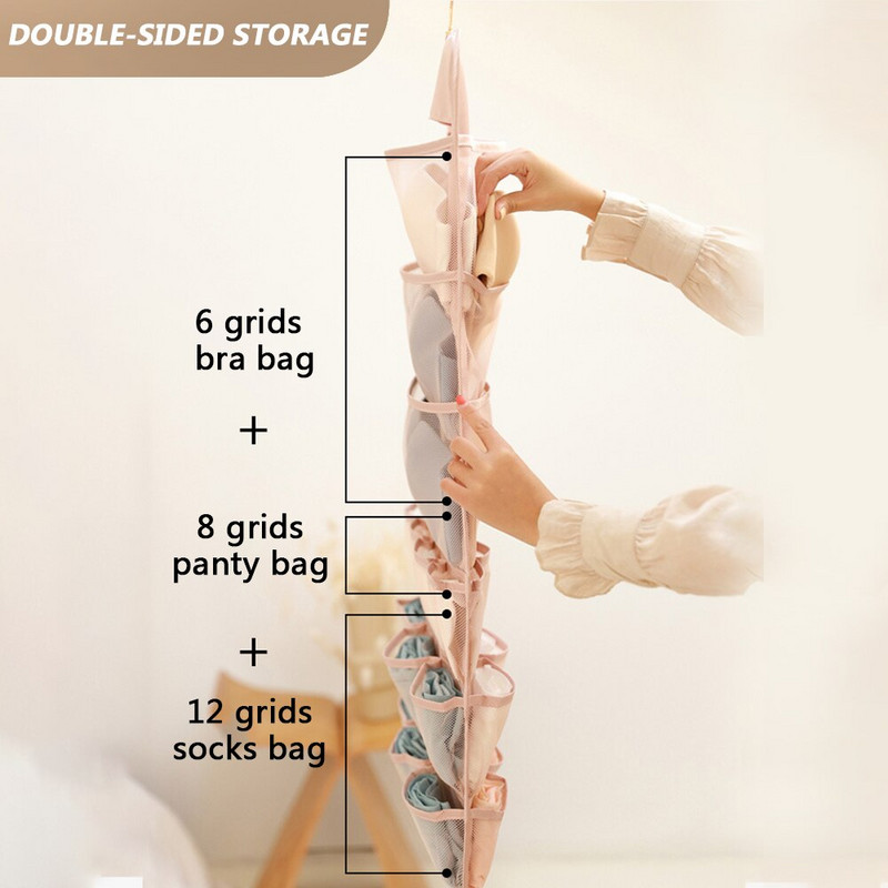 Ruhásszekrényhez Összecsukható fehérnemű Szervező Nyakkendők Zokni melltartó fogas Akasztó Kétoldalas akasztós táska Hálós zseb