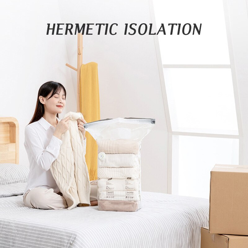 Ruhatároló Vákuumos táska szeleppel Nincs szükség szivattyúra Átlátszó összecsukható, összenyomott rendező Utazási nagy vákuumzsákok Pecsét csomag