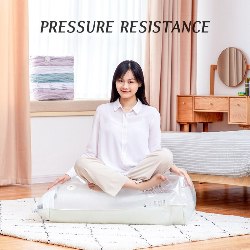 Ruhatároló Vákuumos táska szeleppel Nincs szükség szivattyúra Átlátszó összecsukható, összenyomott rendező Utazási nagy vákuumzsákok Pecsét csomag