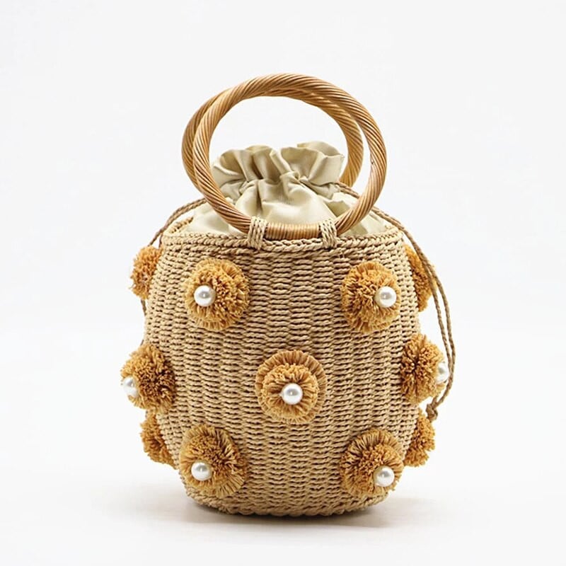 Mažas raištelis šiaudinis krepšys Rankų darbo mezgimo kibiras rankinė su kalnų krištolo dekoru Vasaros paplūdimio riešinės piniginės organizatorius