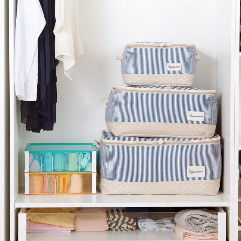 Medvilninis lininis užtrauktukas su užtrauktuku, laikymo krepšelio dėžės konteinerio dėžutės organizatorius didelis po lova antklodė megztinio laikymo krepšys