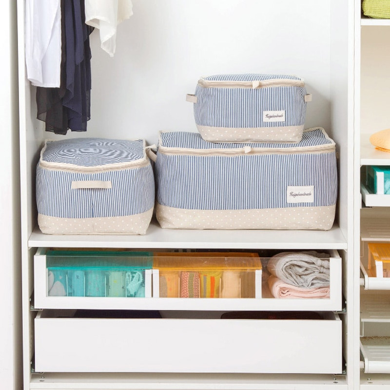 Medvilninis lininis užtrauktukas su užtrauktuku, laikymo krepšelio dėžės konteinerio dėžutės organizatorius didelis po lova antklodė megztinio laikymo krepšys