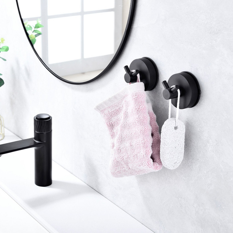 2 τμχ Δυνατό ντουζιέρα Γάντζος βεντούζας από ανοξείδωτο ατσάλι Κενό για πετσέτες Γάντζος Μαύρος αδιάβροχος γάντζος κουζίνας γάντζος ρόμπα 5 KG