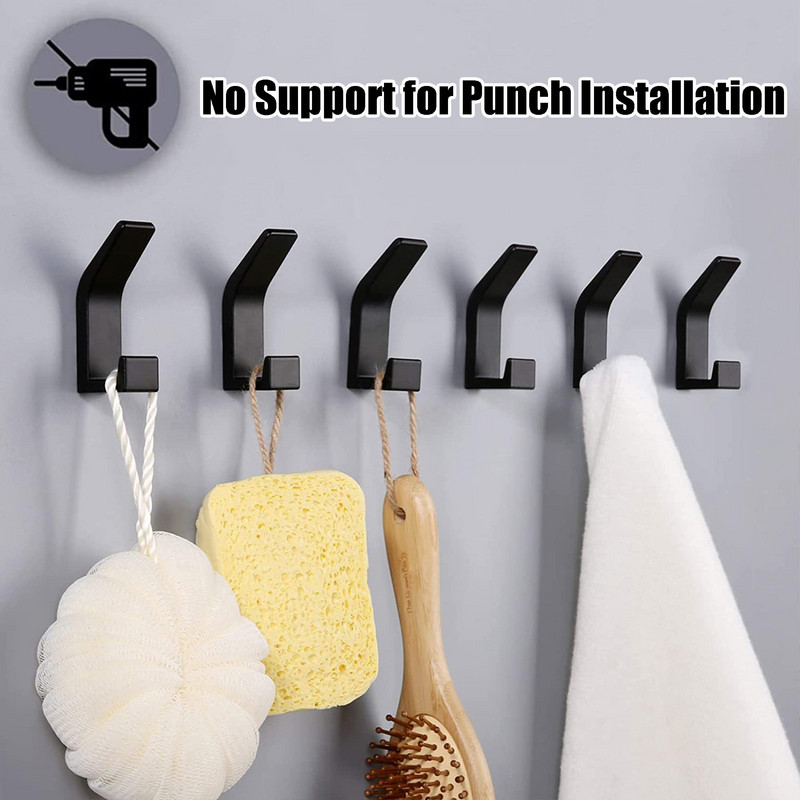 Nincs fúrás Dupla horog Fekete fehér törölközőakasztó fürdőszobai ruhákhoz Kabát akasztó hálószoba köntös kampó Nappali konyha kiegészítők