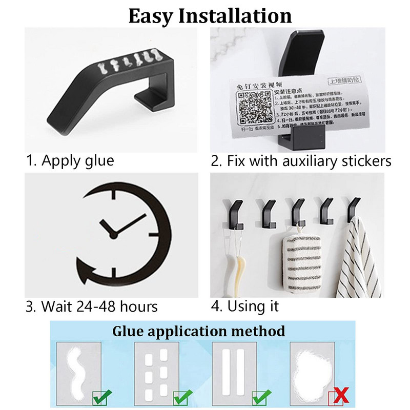 Nincs fúrás Dupla horog Fekete fehér törölközőakasztó fürdőszobai ruhákhoz Kabát akasztó hálószoba köntös kampó Nappali konyha kiegészítők