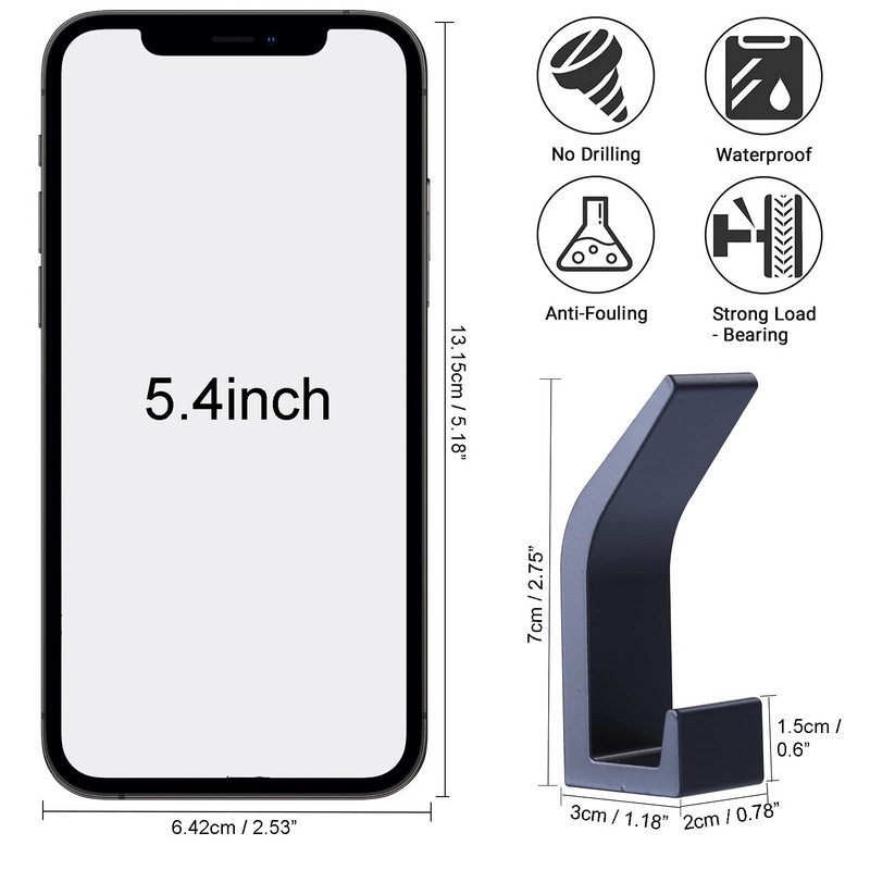 Nincs fúrás Dupla horog Fekete fehér törölközőakasztó fürdőszobai ruhákhoz Kabát akasztó hálószoba köntös kampó Nappali konyha kiegészítők