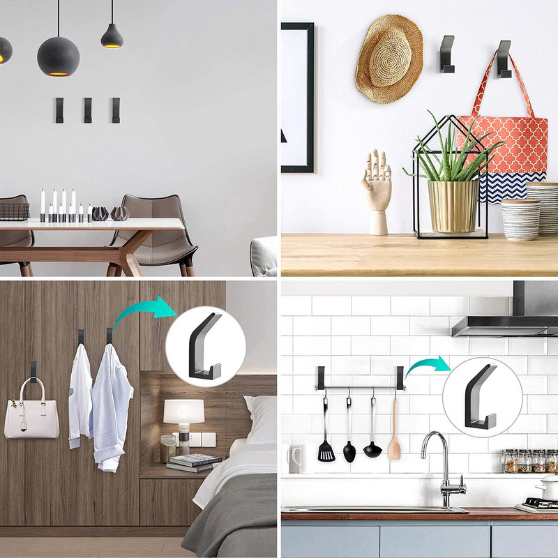 Nincs fúrás Dupla horog Fekete fehér törölközőakasztó fürdőszobai ruhákhoz Kabát akasztó hálószoba köntös kampó Nappali konyha kiegészítők