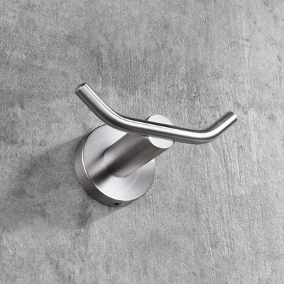 Διπλός γάντζος ρόμπας, 304 ανοξείδωτοι γάντζοι για παλτό και πετσέτα για μπάνιο, επιτοίχια, βουρτσισμένο νικέλιο